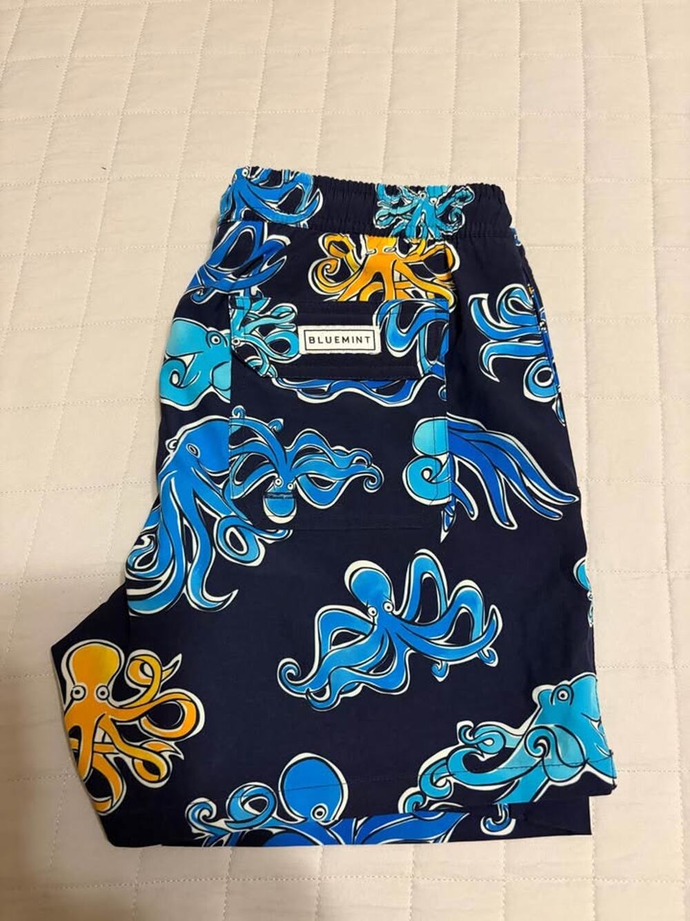 Boys 12/13Y Bluemint Arthus Navy, Blue, Yellow Octopus Print Swim Shorts